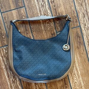 Michael Kors Blue and Brown Hobo Bag with Leather Accents